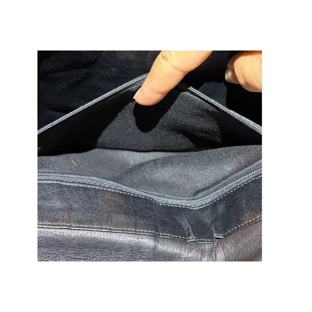 Vtg 80s Black Leather Clutch Bag Oversized Evening Purse Magnetic Snap‎ DMGD
